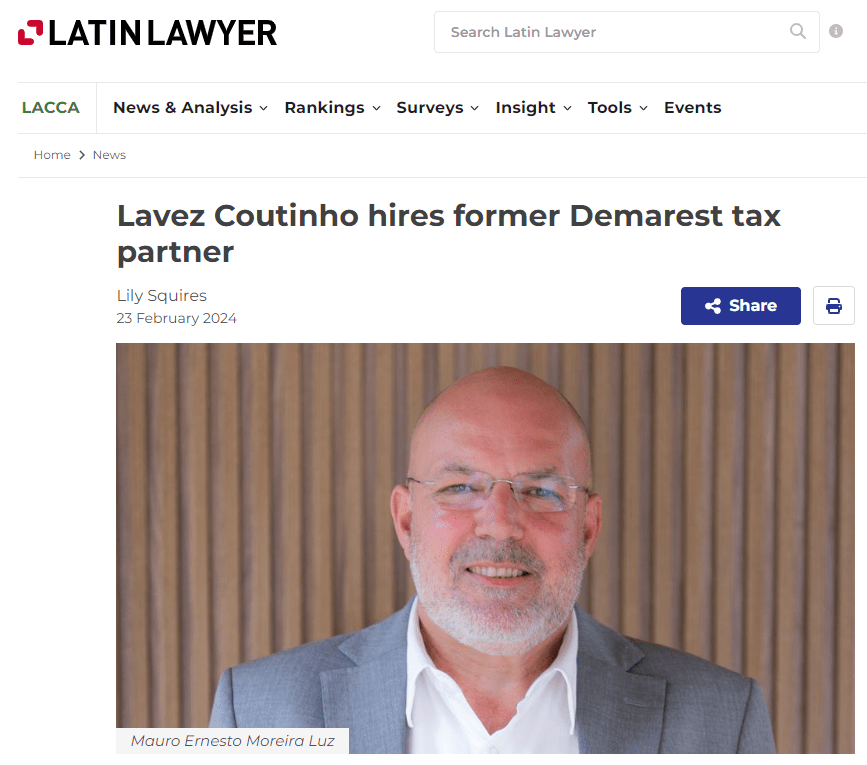 Latin Lawyer noticia a chegada de Mauro Luz ao Lavez Coutinho Lavez