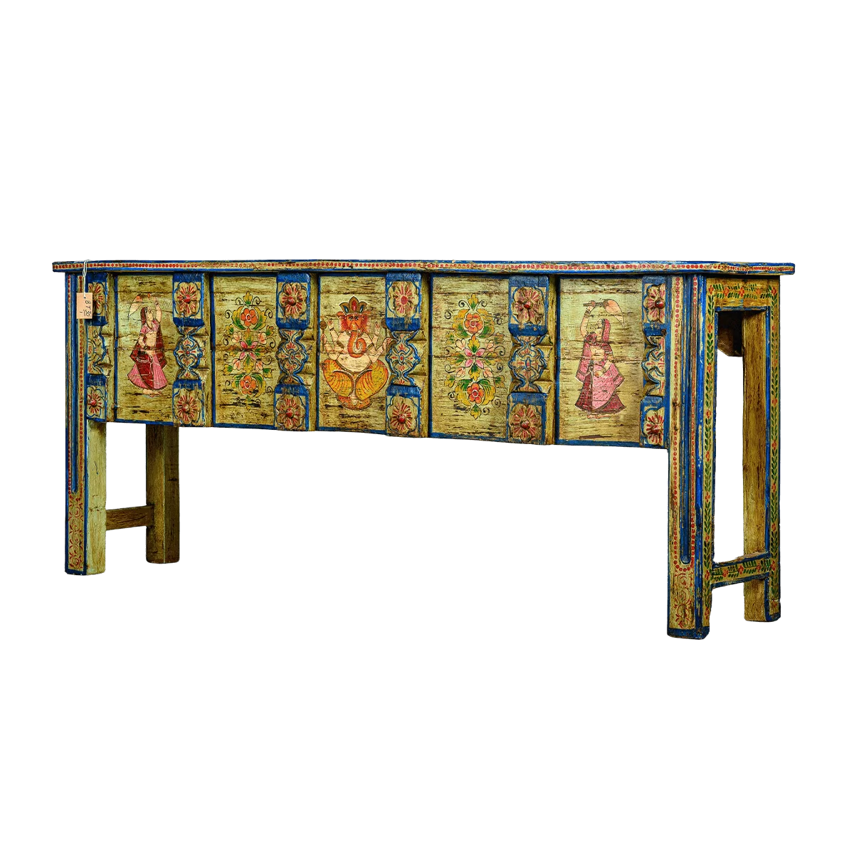 Vintage Indian console table in lush, vibrant colours Oriental teak