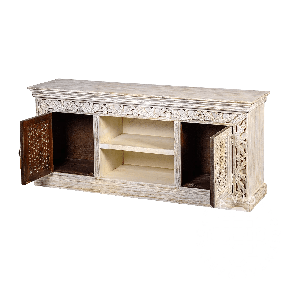 Authentic handmade tropical hardwood TV with Jali doors from