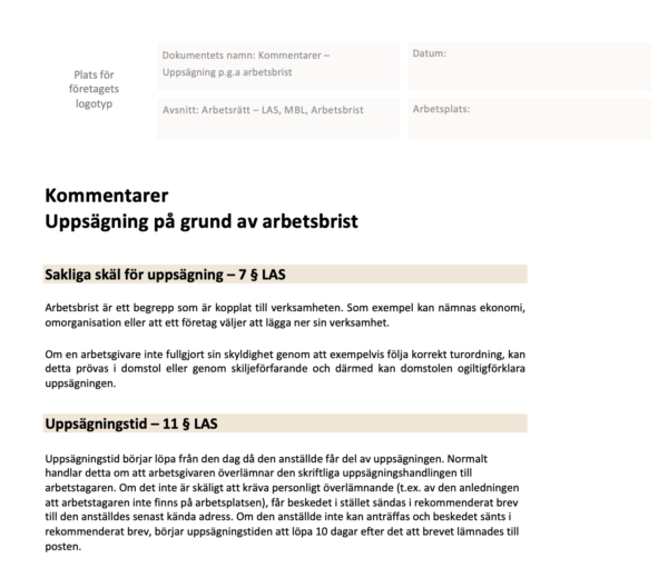 Vägledning uppsägning på grund av arbetsbrist Lawbox