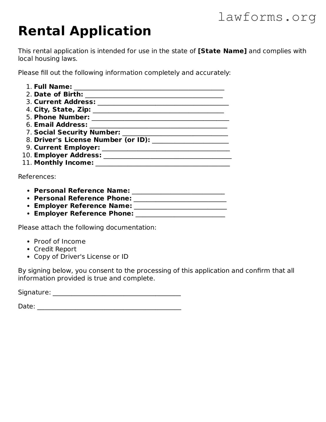 Free Rental Application Template ️ Fillable PDF Form