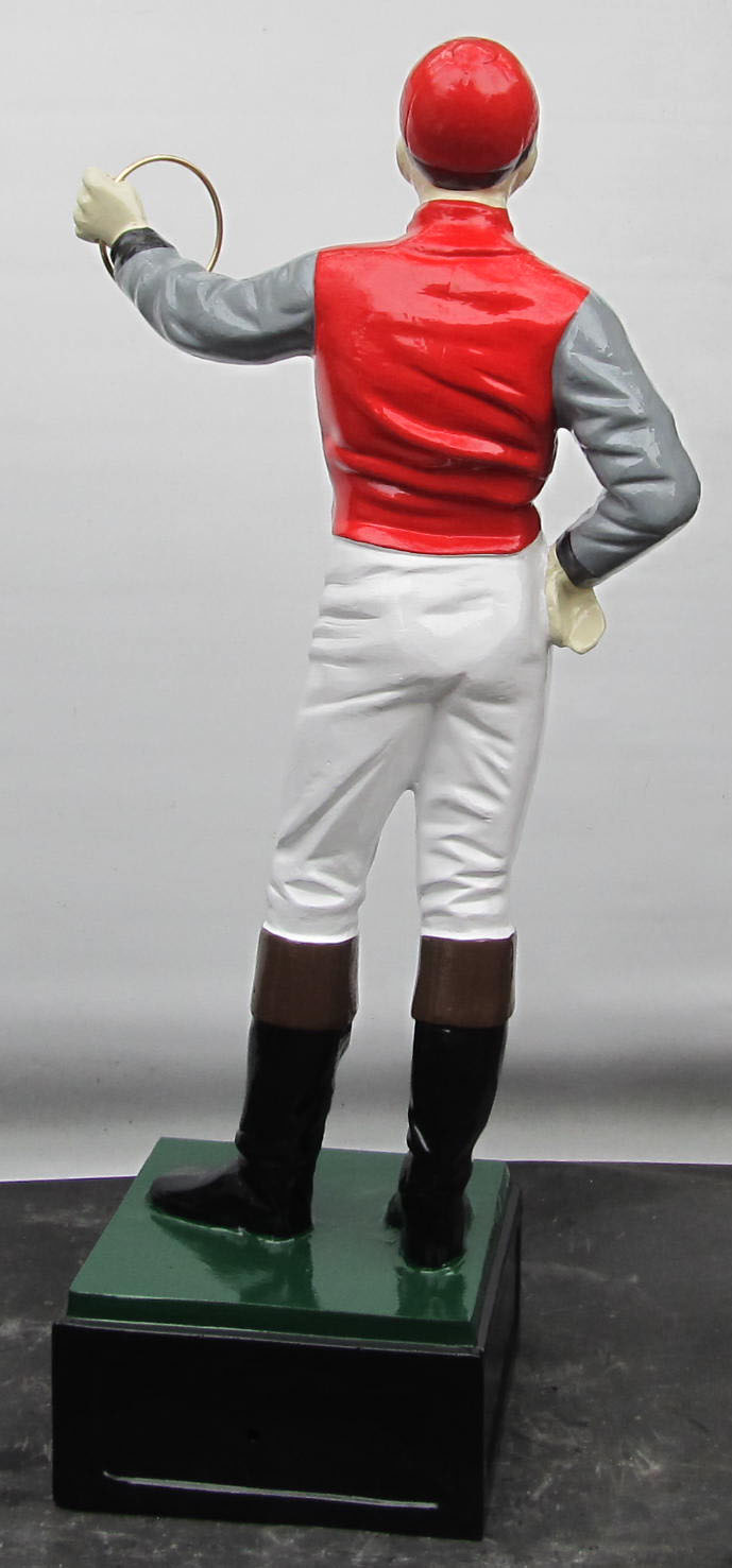 Red lawn jocky statue sculpture replica cast iron painted silkx racing