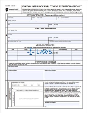 FREE Form DL-3805 Ignition Interlock Employment Exemption 