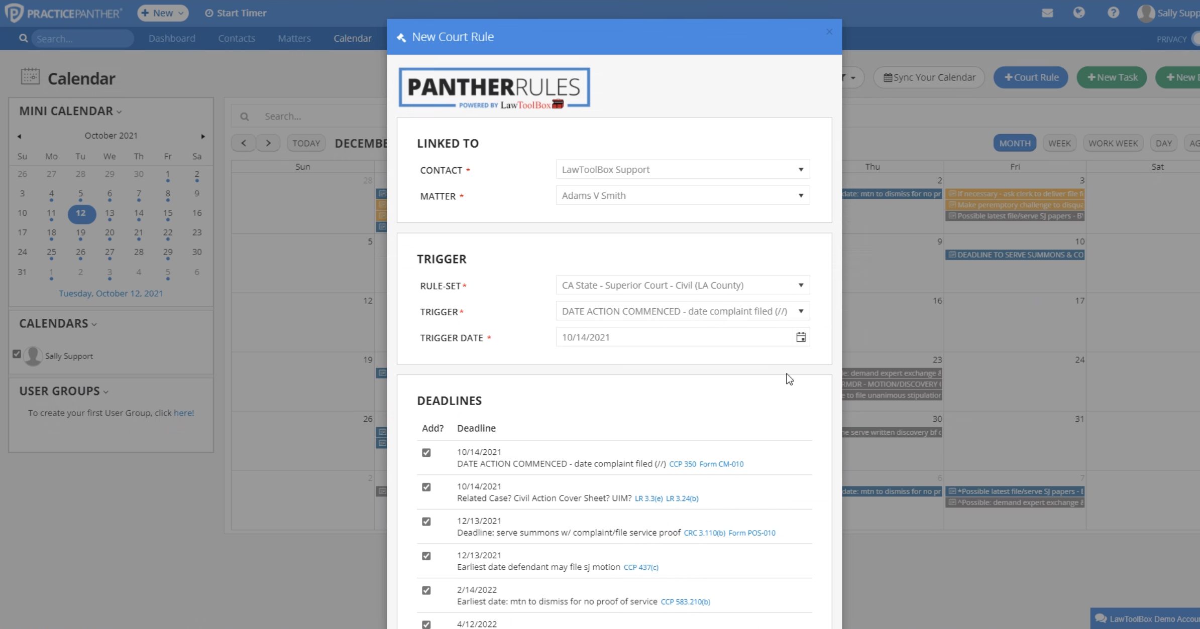 PracticePanther Integration Automated Docketing & Calendaring