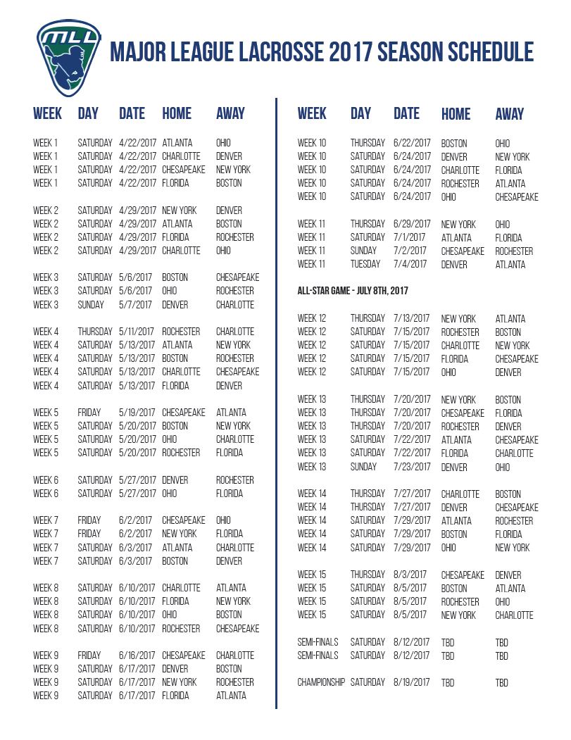 major league lacrosse schedule 2023 Major League Lacrosse Schedule Lax Linker