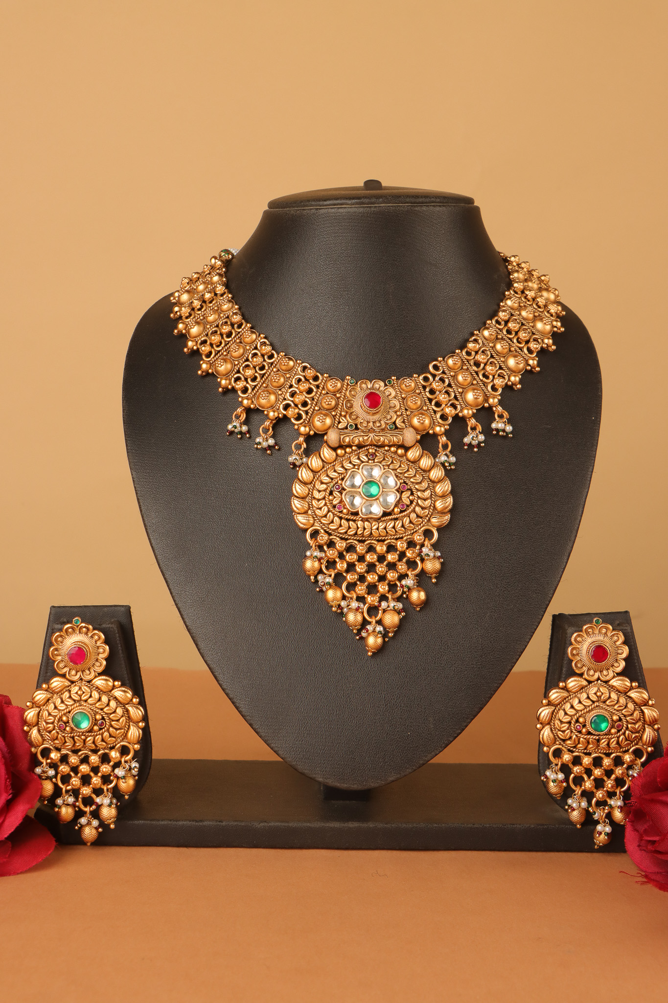 Costume Necklace Set ( golden ) Laxmi Pearls