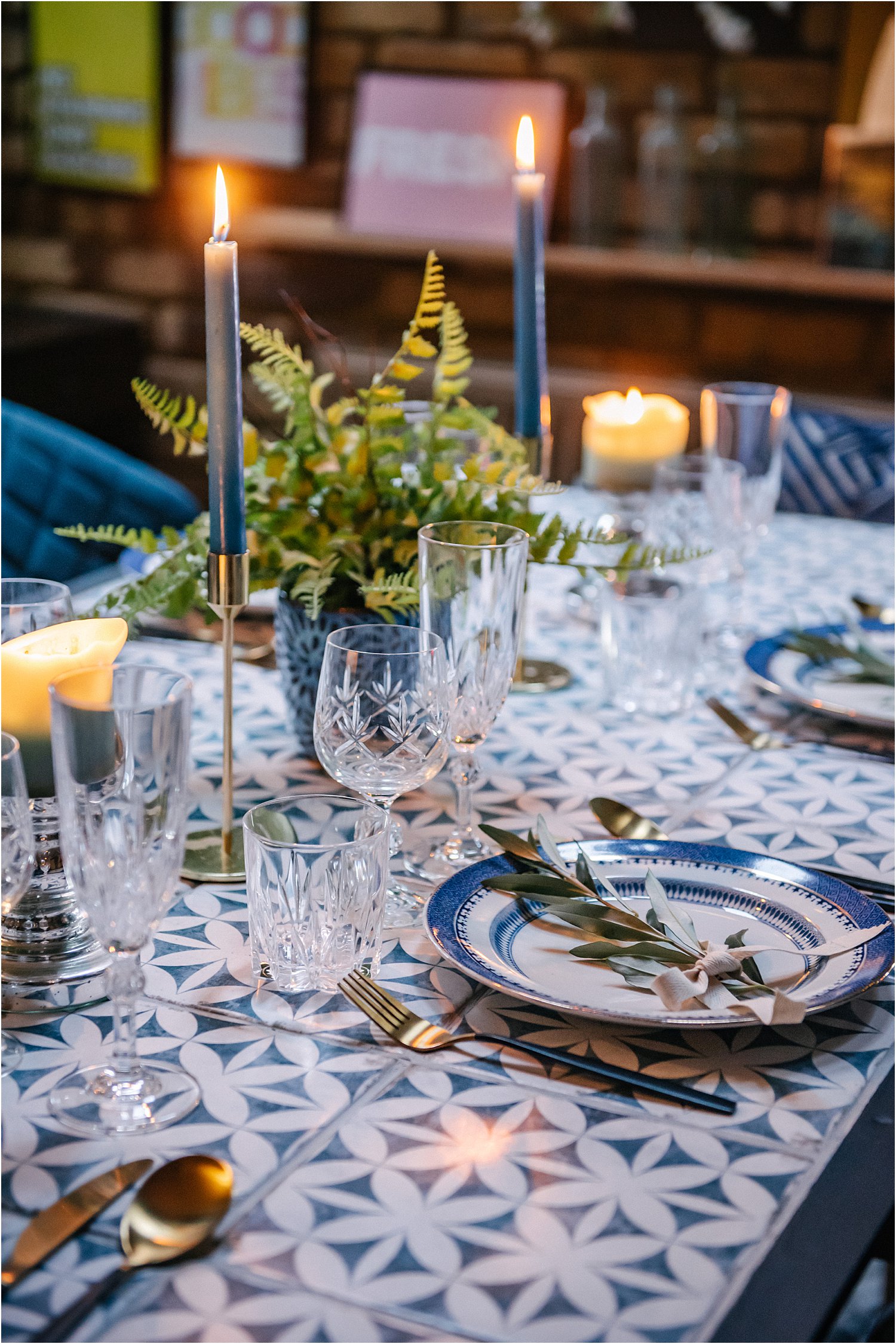 How to tile a dining table DIY using geo blue white tiles