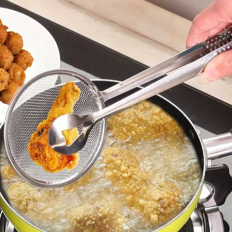 Deep Fry Skimmer Stainless Steel Frying Strainer Frying Tong