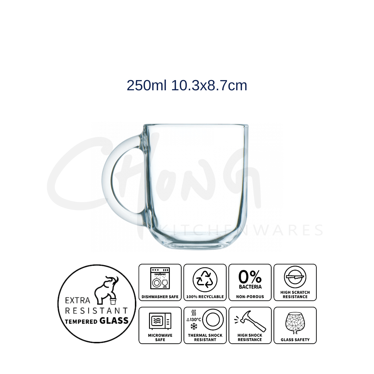 Luminarc Troquet Mug, [ Hot Coffee Tea Handle Tempered Glass Dishwasher