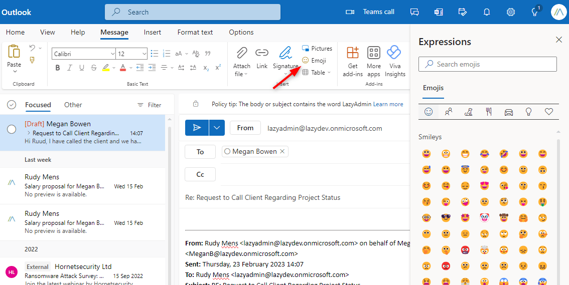 How to use Emojis in Outlook — LazyAdmin
