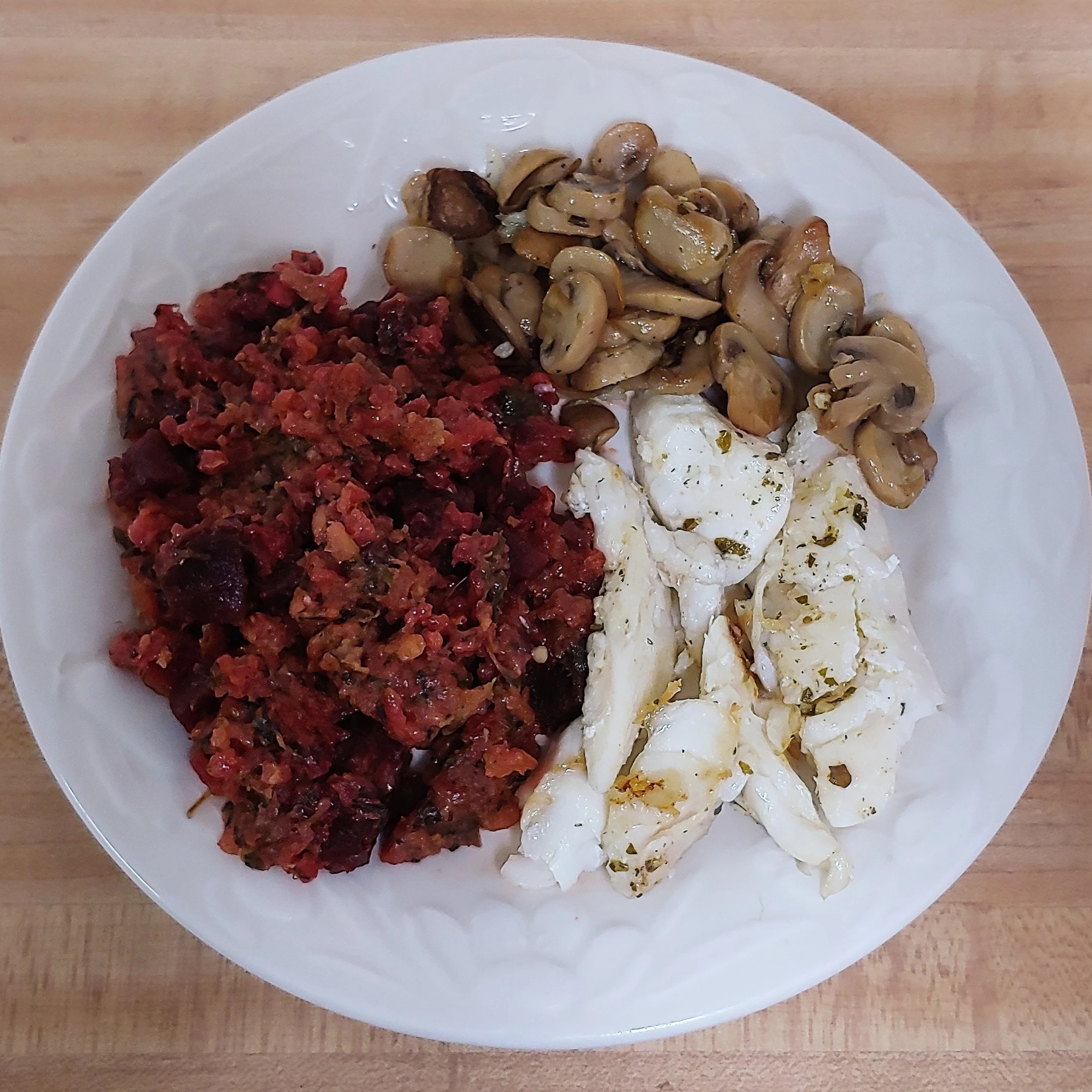 Sautéed Haddock with Pesto, Mushrooms and Beet Risotto Lazy Allergy