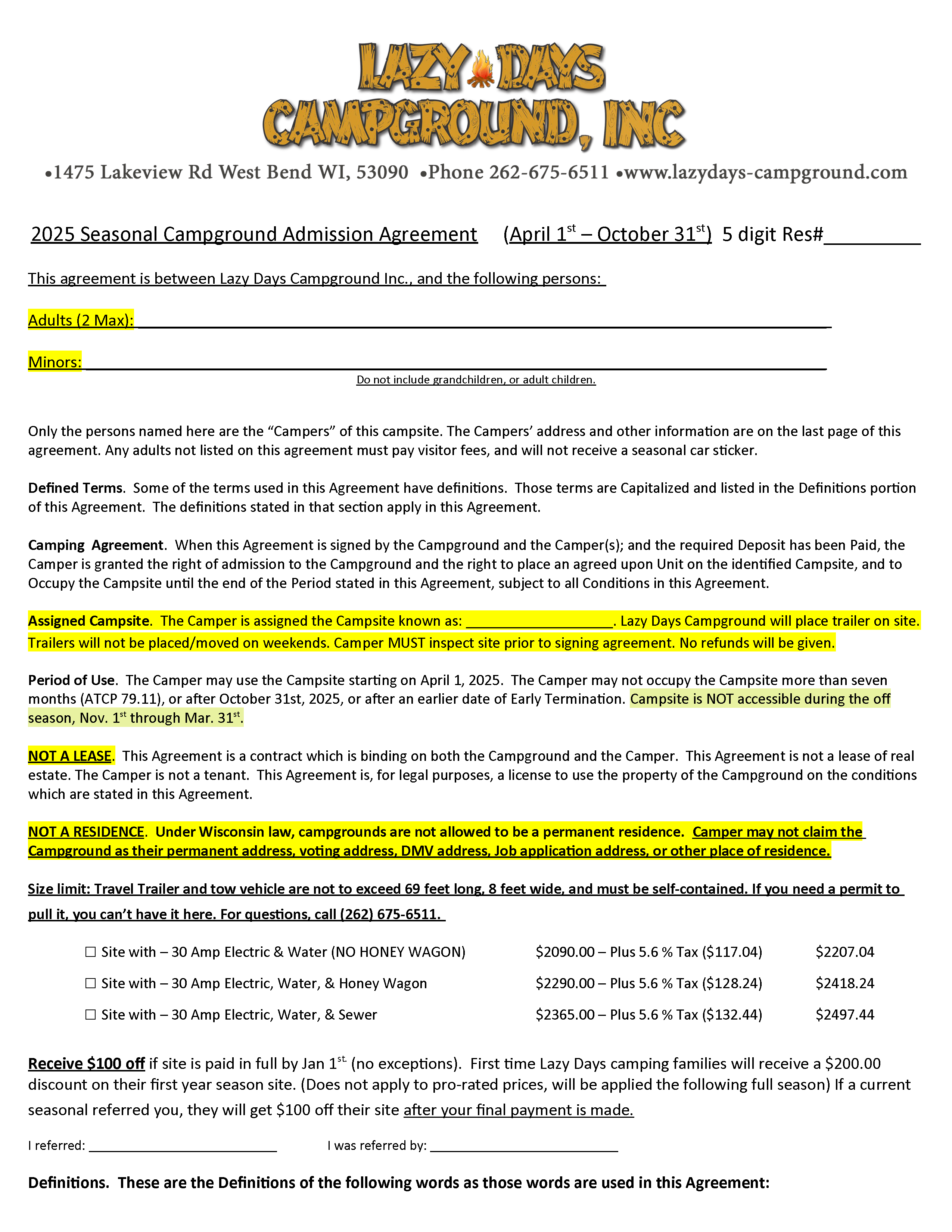 Lazy Days Campground Seasonal