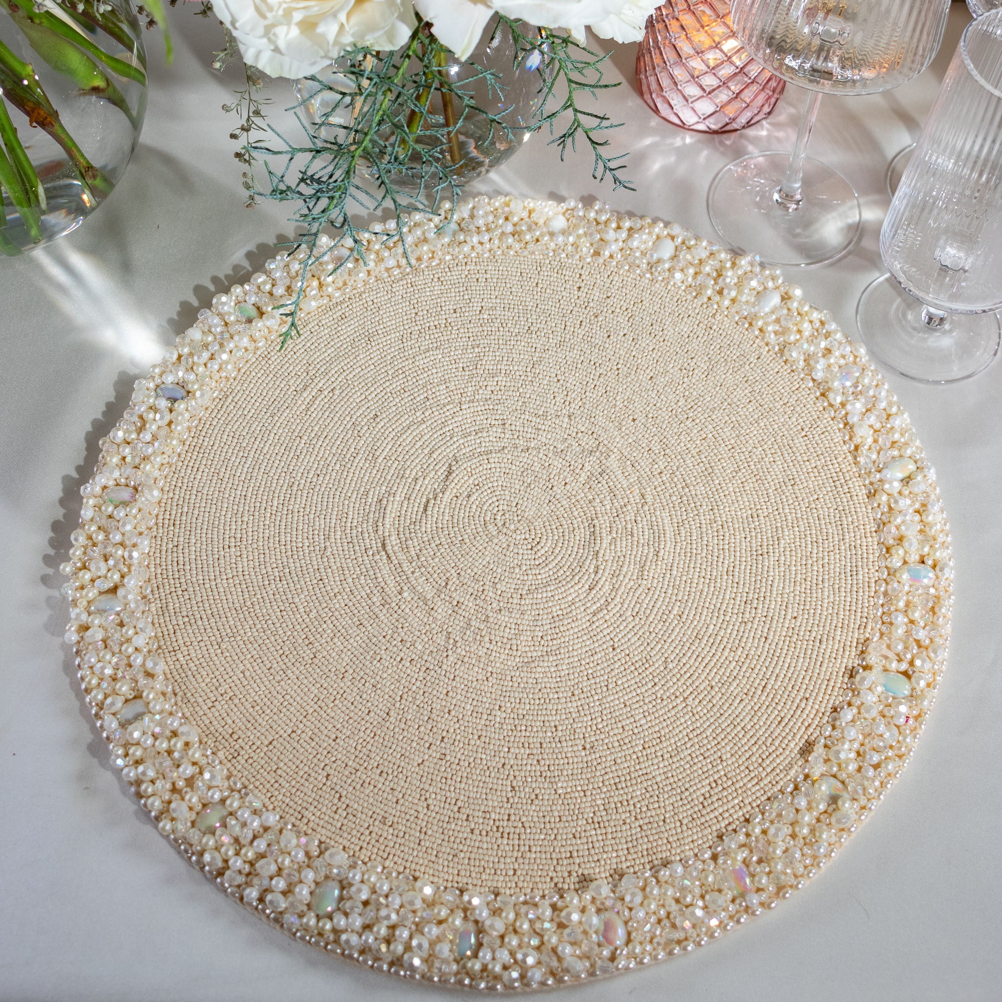 Ivory Classic Beaded Placemat Living Beautifully