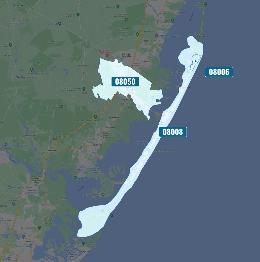 Long Beach Island NJ Zip Code Map
