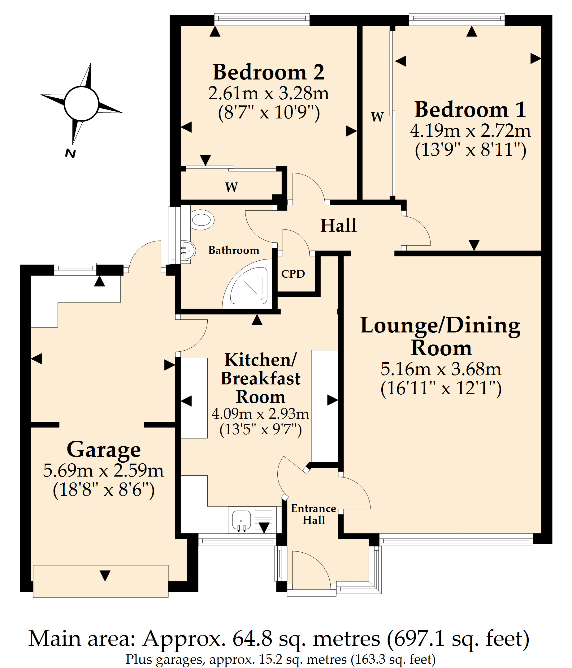 Uplands Road, West Moors, Ferndown, Dorset BH22, 2 bedroom bungalow for