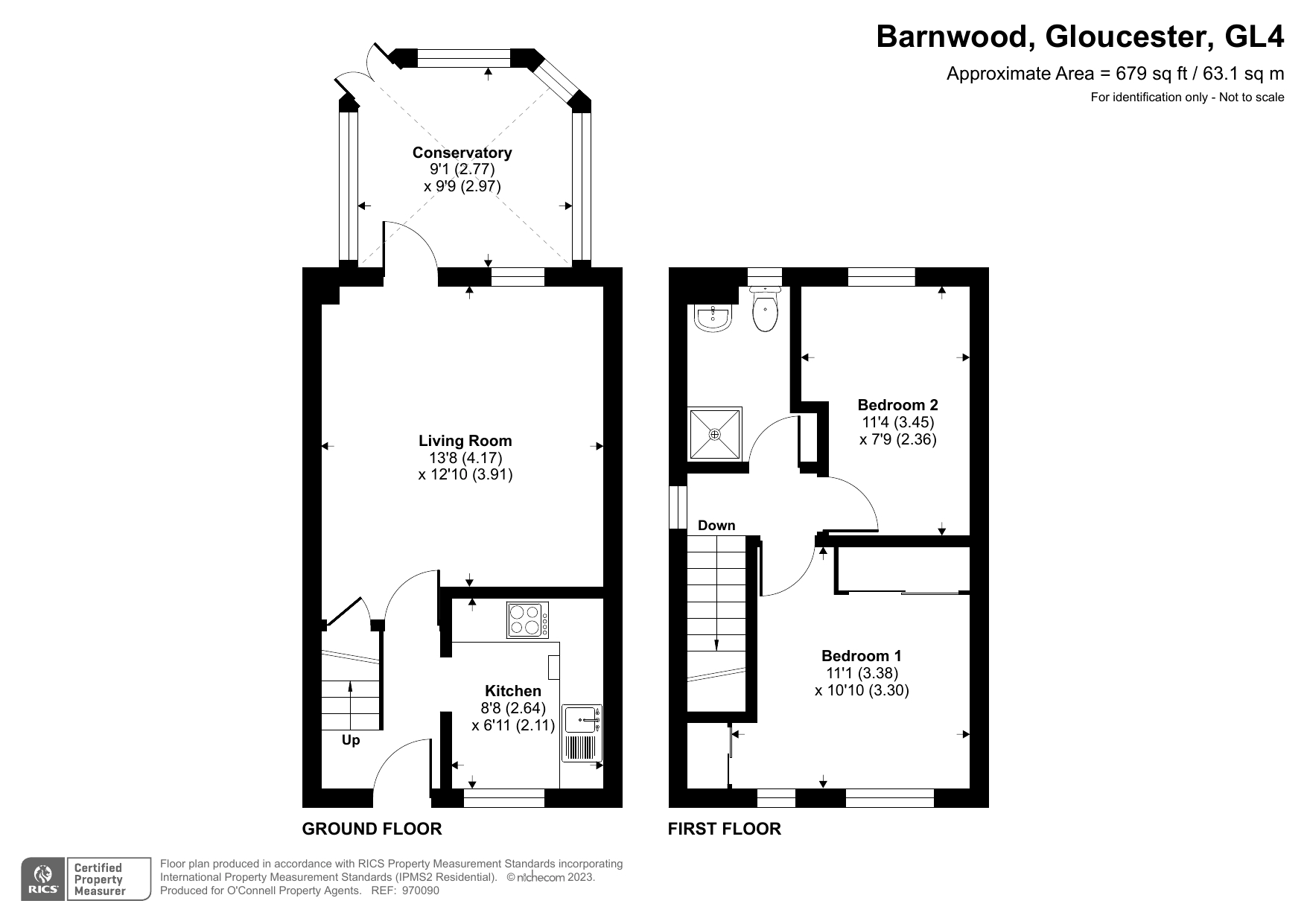 Whitewell Close, Barnwood, Gloucester GL4, 2 bedroom end terrace house