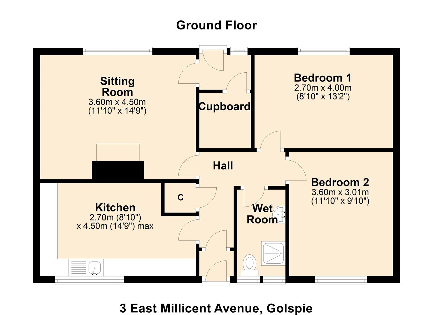 East Millicent Avenue, Golspie KW10, 2 bedroom terraced bungalow for