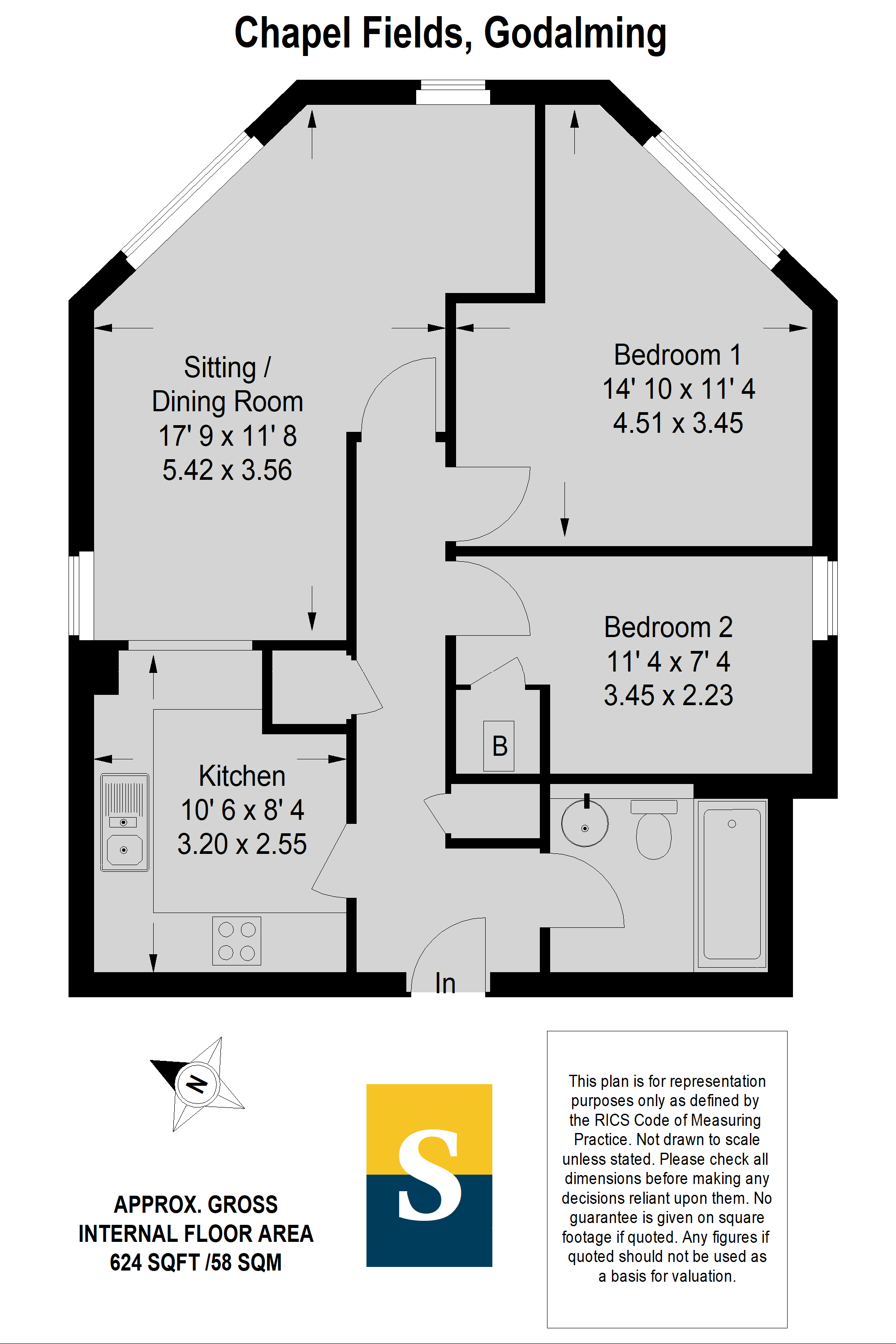 Charterhouse Road, Godalming, Surrey GU7, 2 bedroom flat for sale