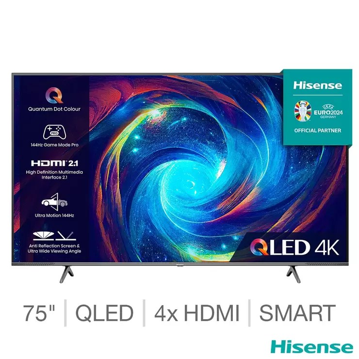Hisense 75E7KQTUK PRO 75 Inch QLED 4K UHD 144Hz Smart TV lcedefed