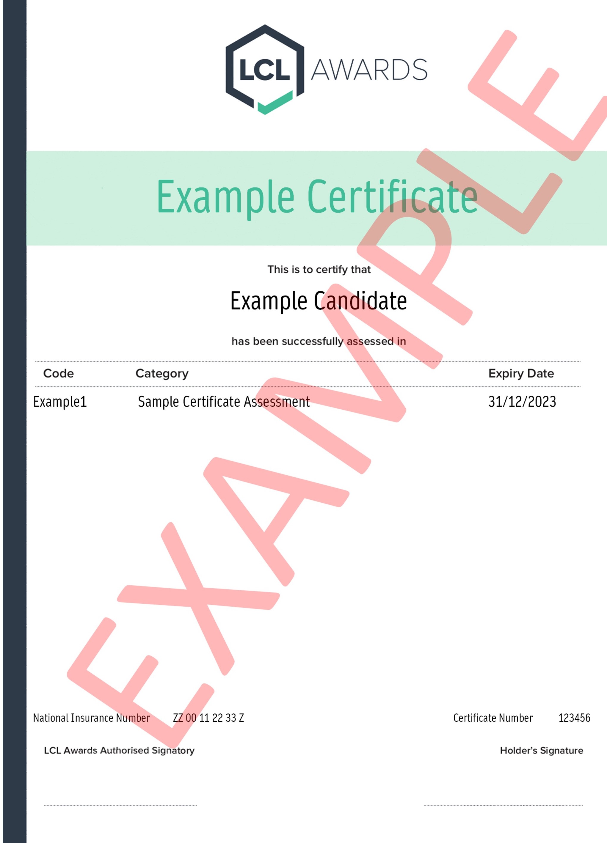 Replacement certificates LCL Awards