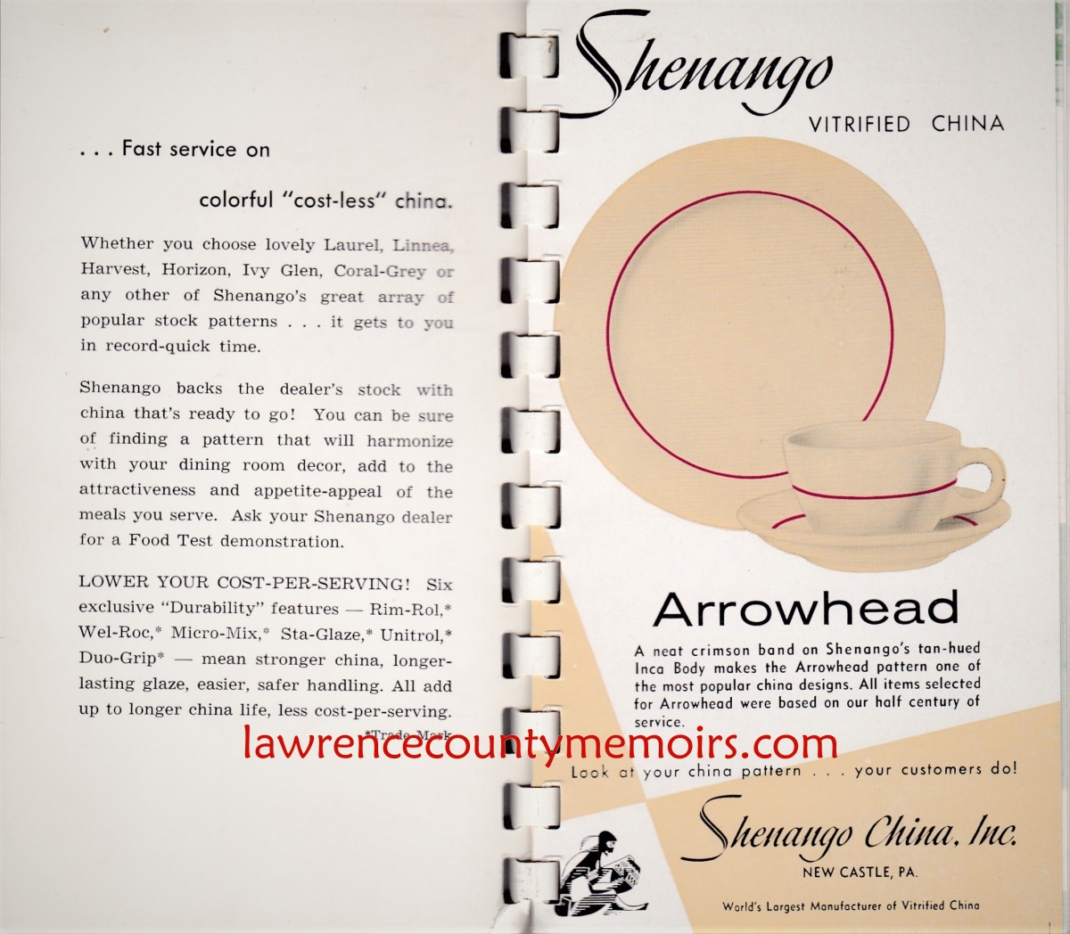 Shenango Pottery/China Company New Castle PA Lawrence County Memoirs