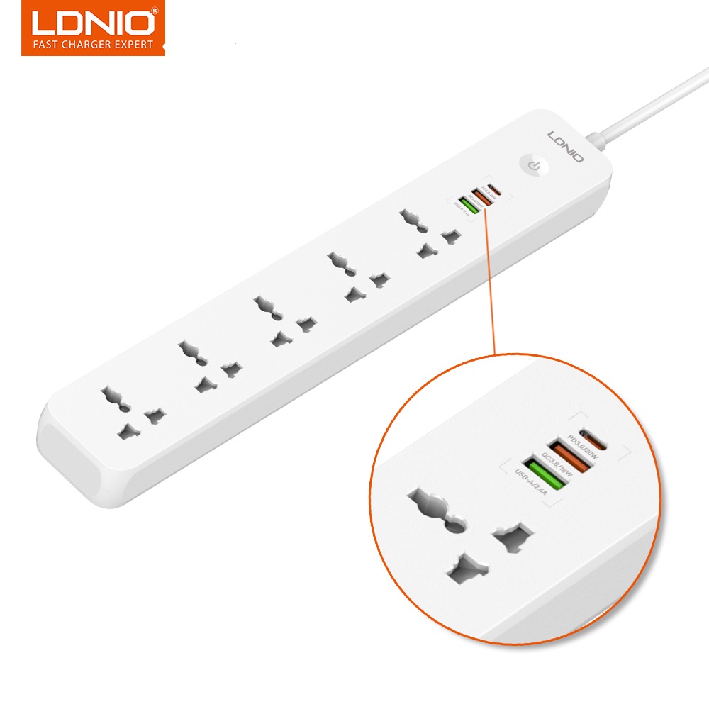 LDNIO SC5319 Multi Socket Extension Lead with 5 AC 3 USB Power Socket