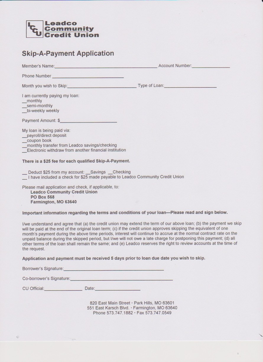 Skip A Payment Leadco Community Credit Union