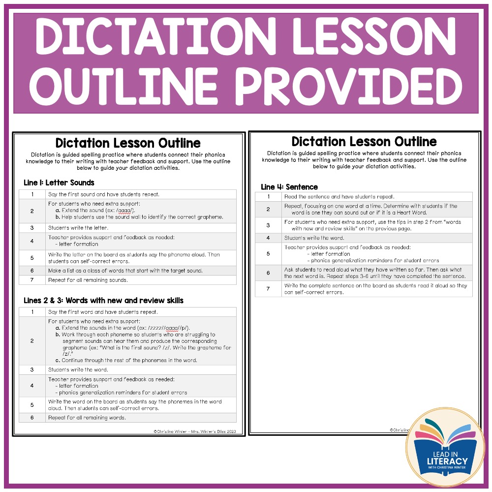 Kindergarten Dictation - Teacher Guide & Student Printables - Lead in