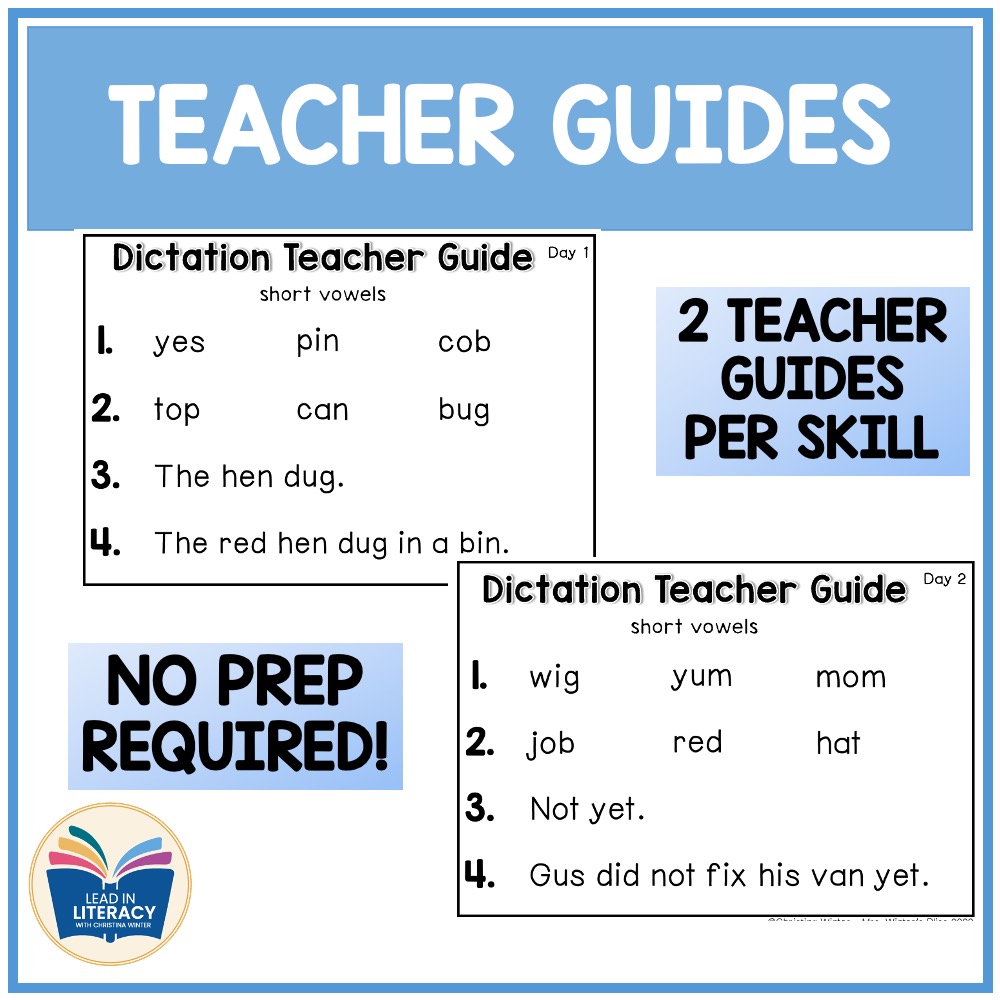 2nd Grade Dictation - Teacher Guide & Student Printable - Lead in