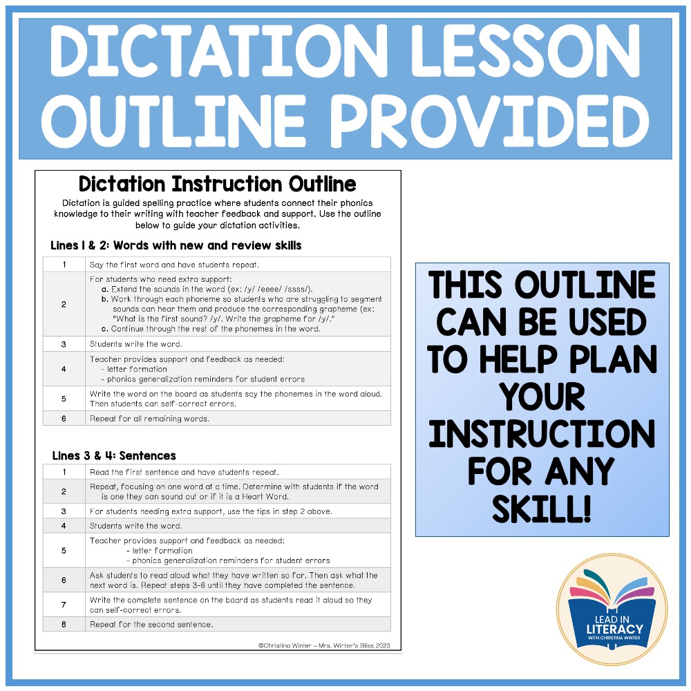 2nd Grade Dictation - Teacher Guide & Student Printable - Lead in