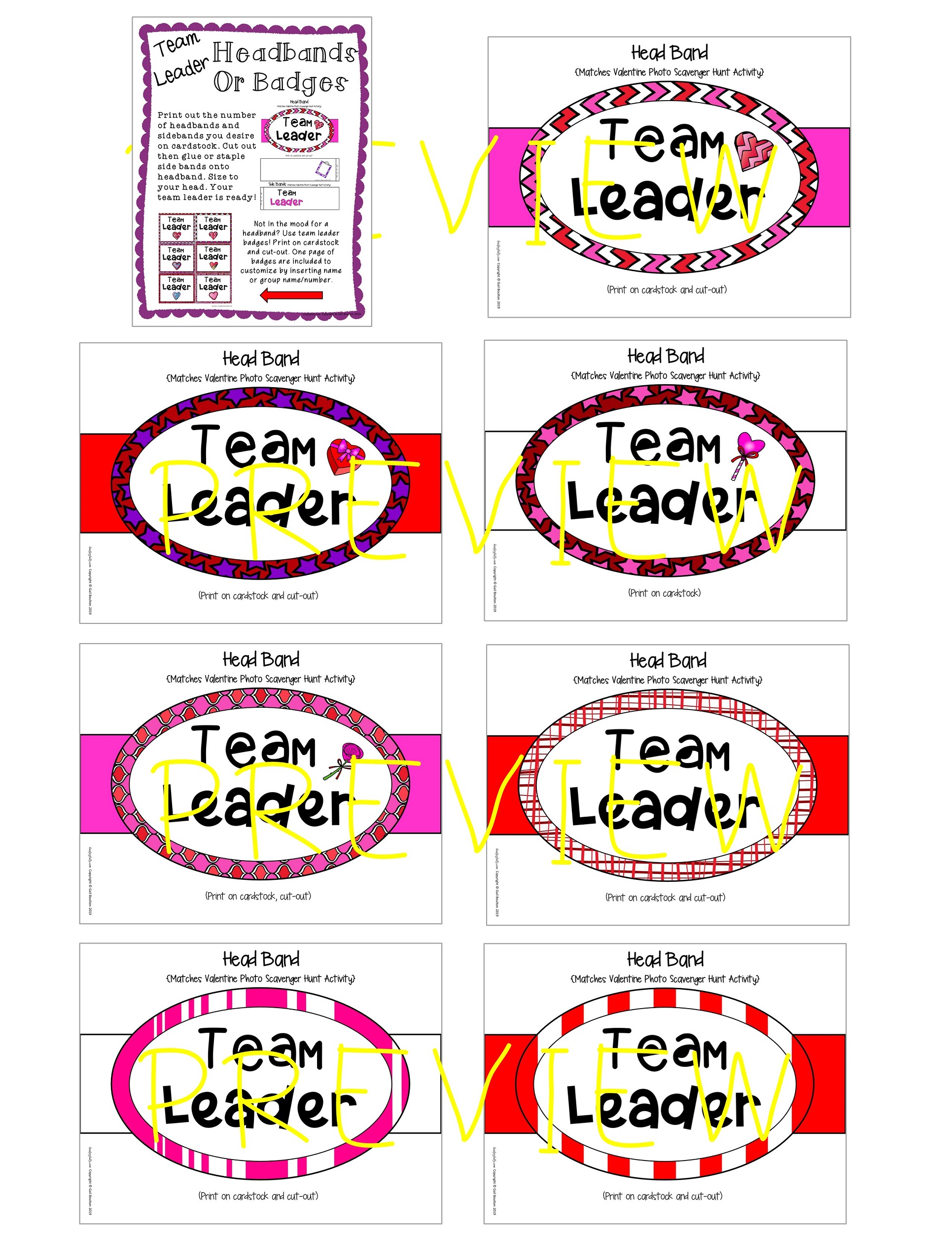 Valentine Team Leader Headbands or Badges Set 2 Lead Joyfully