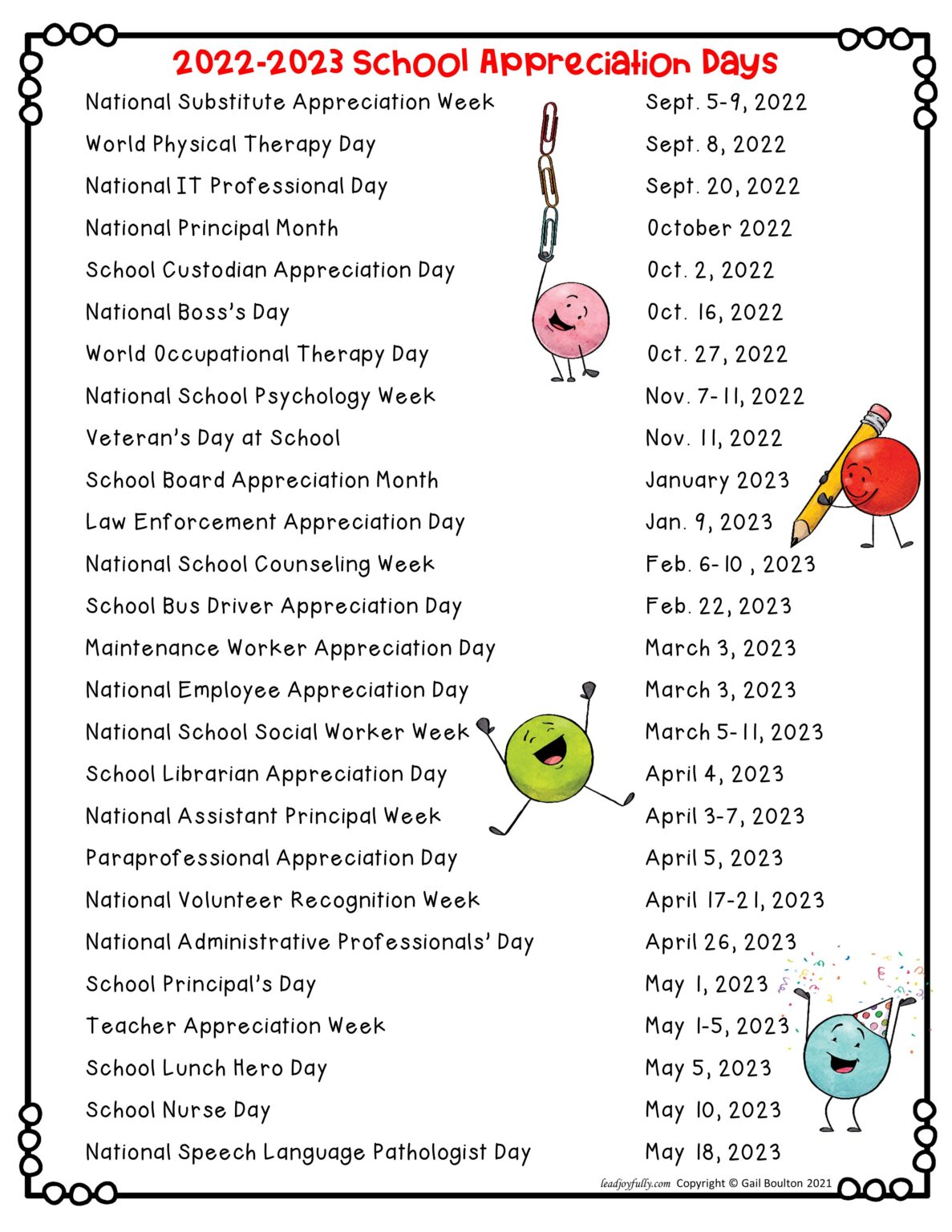 when is appreciation day 2023 School Appreciation Days 20222023 Lead Joyfully