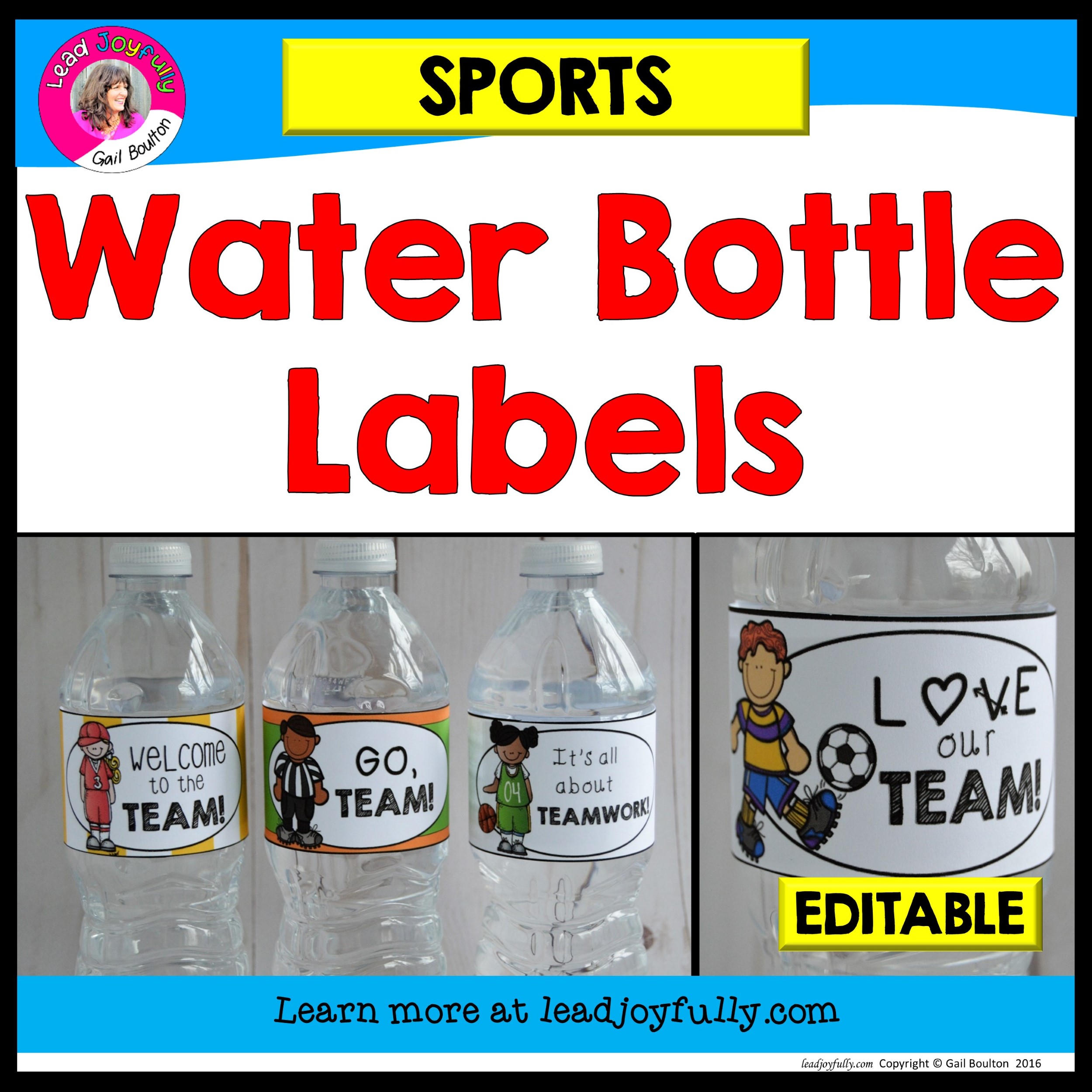 EDITABLE Water Bottle Labels (Sports Theme) Lead Joyfully