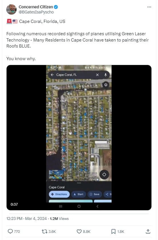 Fact Check Cape Coral Residents NOT Painting Roofs BLUE For Laser
