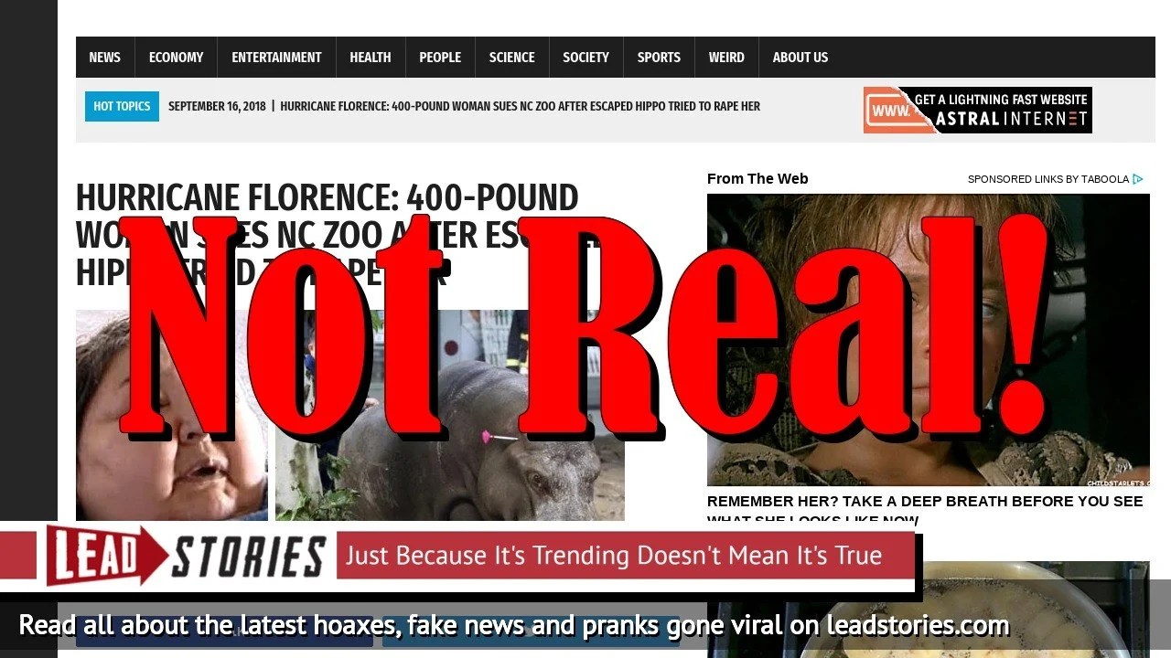Fake News 400pound Woman Did NOT Sue NC Zoo After Escaped Hippo Tried