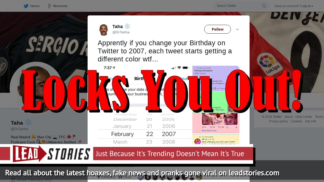 Fake News Changing Your Birthday to 2007 on Twitter Will Not Unlock