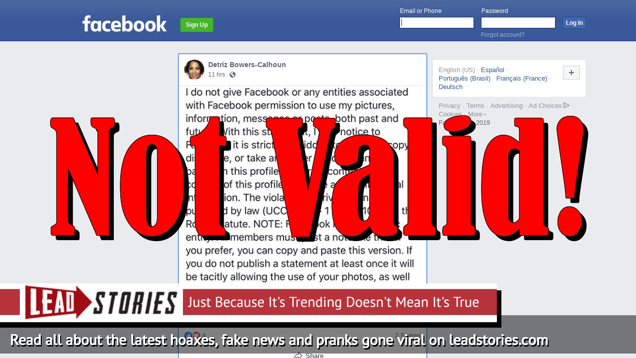 Fake News Posting A Facebook Status With Legal Gibberish DOES NOT