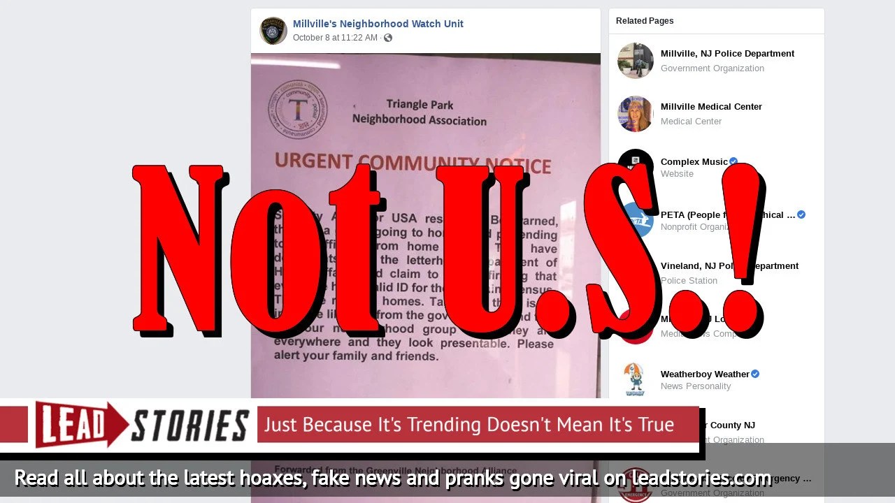 Fake News NO Urgent Community Notice, NO Census Security Alert From