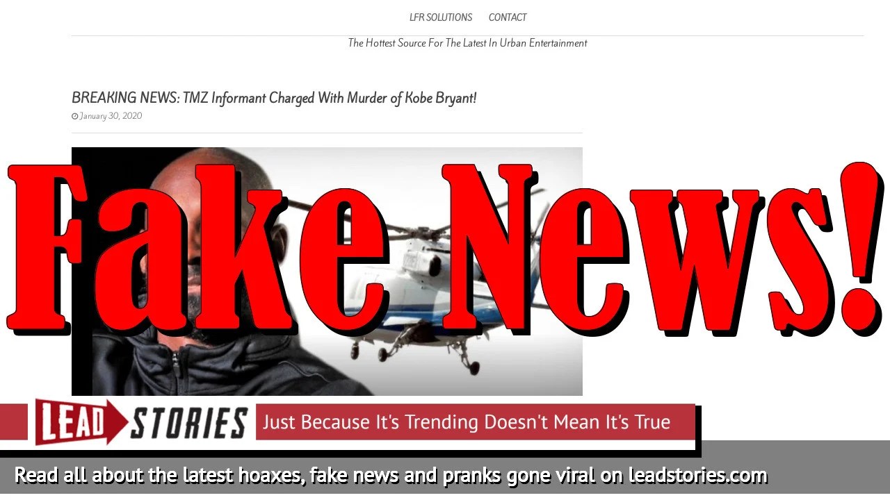 Fake News TMZ Informant NOT Charged With Murder of Kobe Bryant and