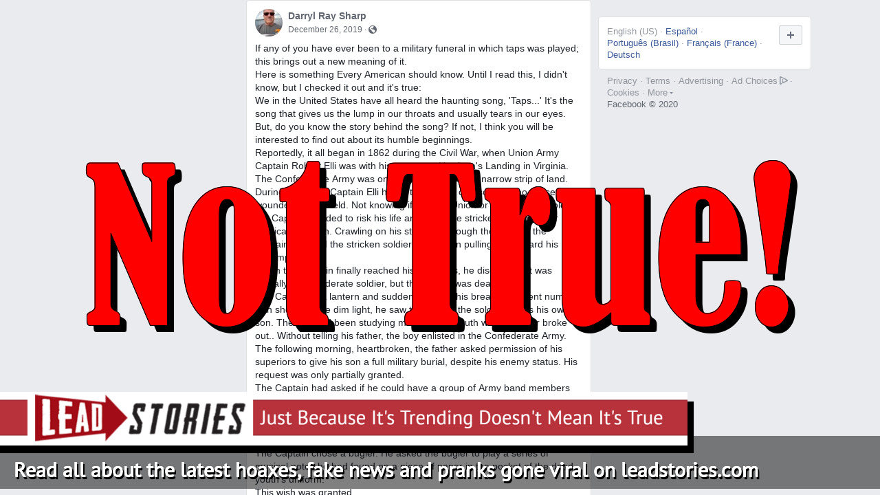 Fake News "Taps" Did NOT Originate From Paper In Dead Confederate
