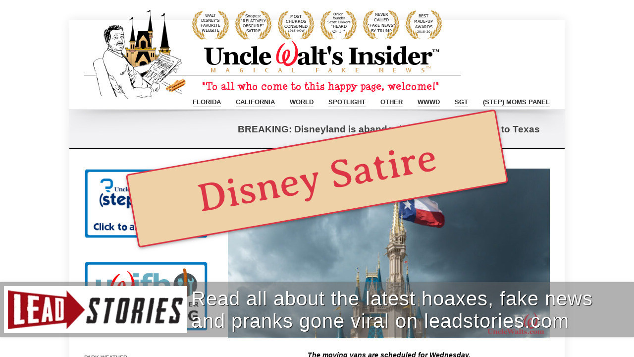 Fact Check Disneyland Is NOT Moving To Texas Lead Stories