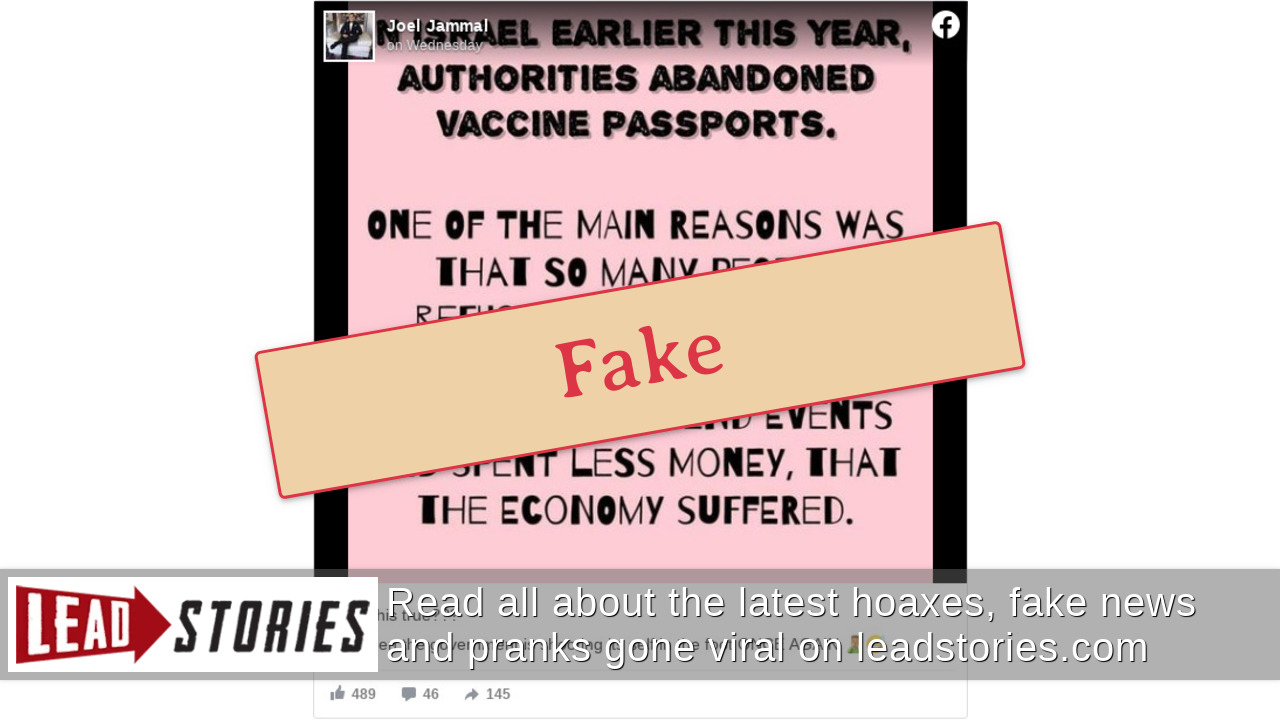 Fact Check Israel Did NOT Get Rid Of Vaccine Passports Because Of Lack