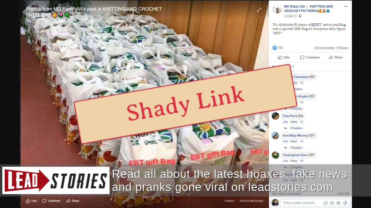 Fact Check Gift Bags Are NOT Being Given Out To Celebrate '51 Years Of EBT' Lead Stories