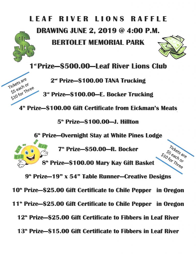 Lions Raffle Poster Leaf River Summer Daze Festival 2024