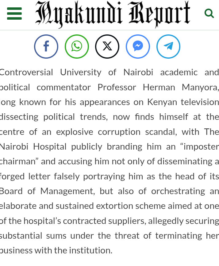 Nairobi Hospital reveals Manyora’s corruption scheme to blackmail