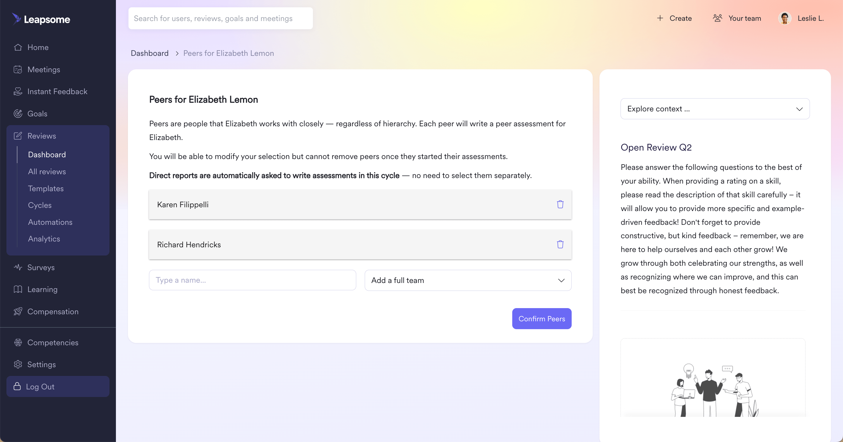 Approving peers for your direct reports Leapsome