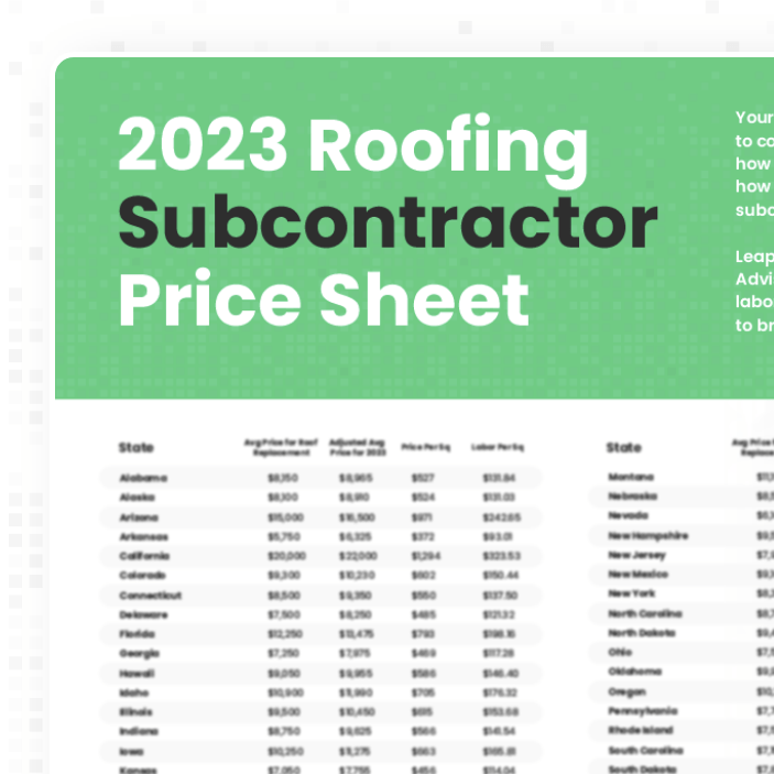 2023 roofing subcontractor price sheet by state Leap The Complete