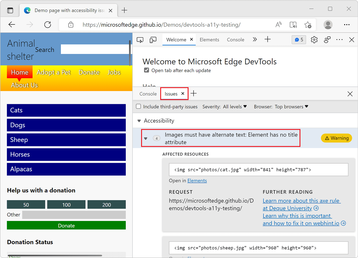 Find and fix problems using the Issues tool Microsoft Edge
