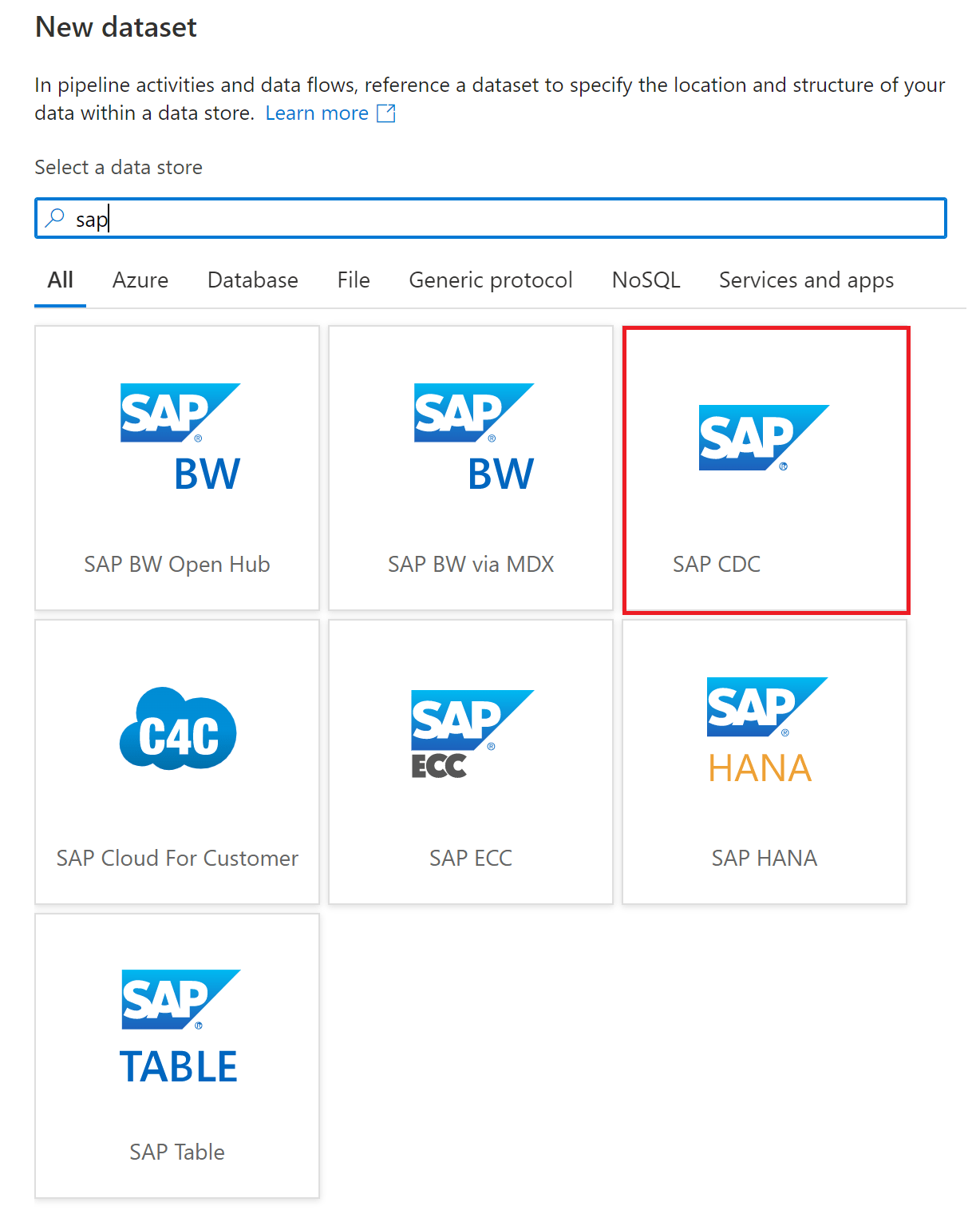 Einrichten eines verknüpften Diensts und Datasets für den SAP CDC