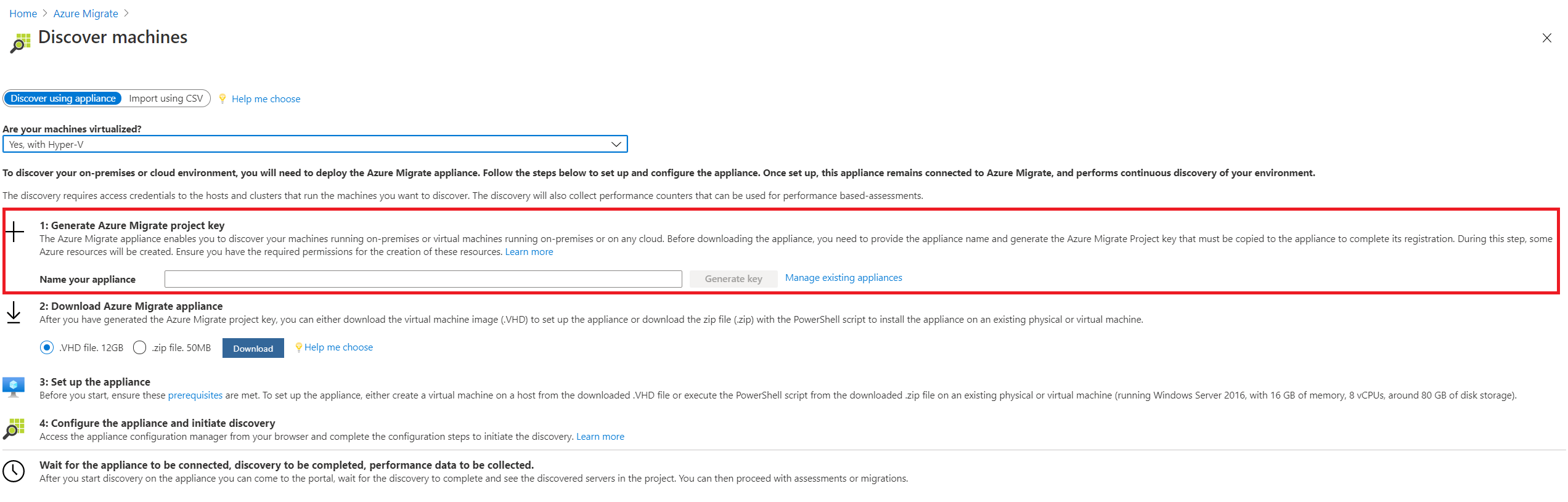 Einrichten einer Azure MigrateAppliance für HyperV Azure Migrate